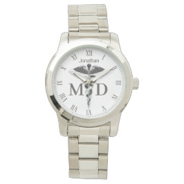Reloj De Pulsera Nombre del Caducto Blanco Negro Médica Médico MD W