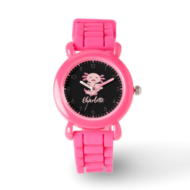 Reloj De Pulsera Nombre del monograma Axolotal rosado (Anverso)