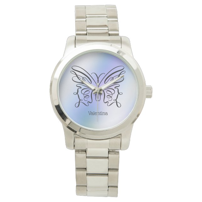 Reloj De Pulsera Nombre del monograma de la mariposa azul púrpura H (Anverso)