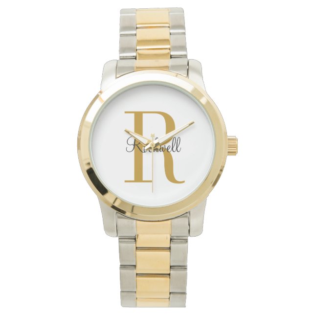 Reloj De Pulsera Nombre del Monograma de Oro Personalizado Inicial (Anverso)