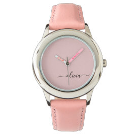 Reloj De Pulsera Nombre del Monograma de Rubor Dusty Pink Moderne S