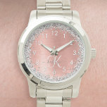 Reloj De Pulsera Nombre del monograma del Purpurina Metalizado cepi<br><div class="desc">Personaliza fácilmente este diseño de relojes de moda de moda con un purpurina brillante de bonito plateado sobre un fondo metálico subió en oro.</div>