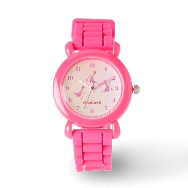 Reloj De Pulsera Nombre del patrón de dinosaurios rosados de corte  (Anverso)