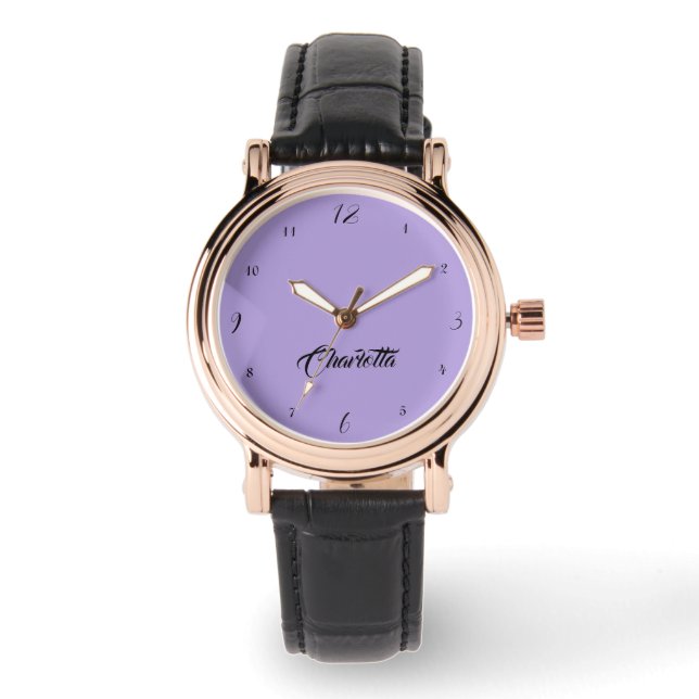 Reloj De Pulsera Nombre elegante manuscrito | Pastel Purple Stylish (Anverso)