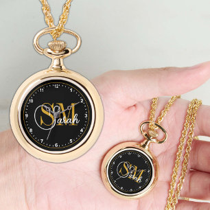 Reloj De Pulsera Nombre monogramado collar, firma oscura elegante