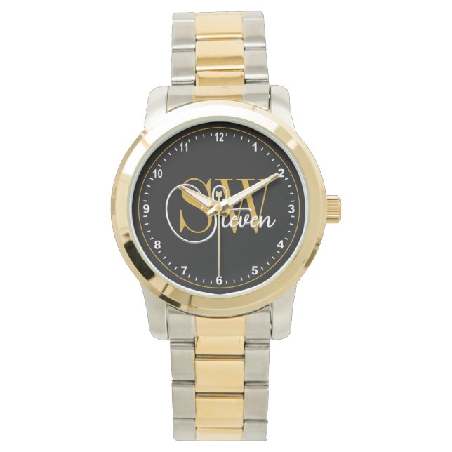 Reloj De Pulsera Nombre monogramado y firma moderna oscura (Anverso)