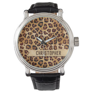 Reloj De Pulsera Nombre para añadir de leopardo de textura rústica