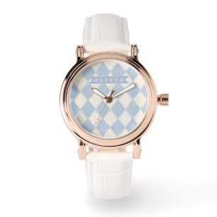 Reloj De Pulsera Nombre Personalizado Argyle Borroso Azul Suave Pre