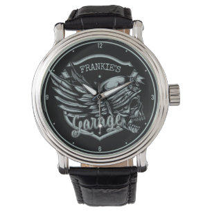 Reloj De Pulsera NOMBRE Personalizado Biker Skull Wings Motorcycle 