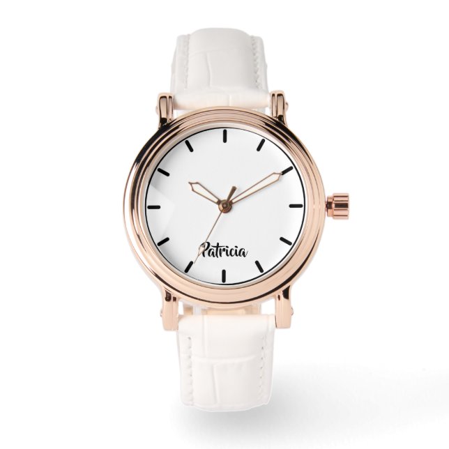 Reloj De Pulsera Nombre personalizado blanco plano (Anverso)