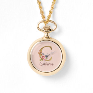 Reloj De Pulsera Nombre personalizado Blush rosas rosadas letra C c