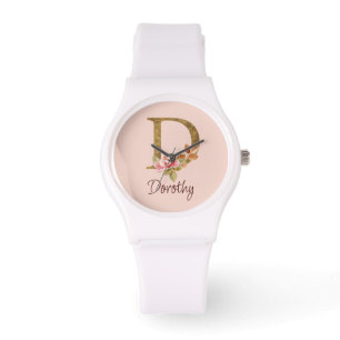 Reloj De Pulsera Nombre personalizado Blush Rosas Rosadas Letra D c