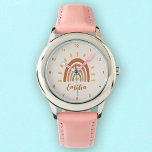 Reloj De Pulsera Nombre personalizado Boho Earth Tone Rainbow Sun<br><div class="desc">El reloj Rainbow Sun del nombre personalizado Boho Earth Tone es un accesorio único y elegante que combina elementos bohemios y terrenales con un sol arcoiris vibrante. Además del impactante gráfico, el reloj también puede ser personalizado con tu propio nombre, convirtiéndolo en una pieza realmente personalizada. El nombre se imprimirá...</div>