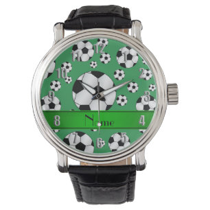 Reloj De Pulsera Nombre personalizado bolas de fútbol verde diverti