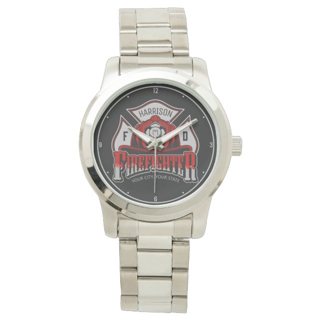 Reloj De Pulsera NOMBRE Personalizado Bombero Casco Rescate de Ince (Anverso)