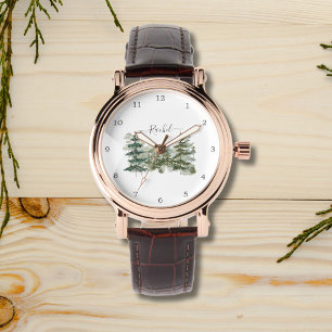 Reloj De Pulsera Nombre personalizado Bosque de Pinos y montaña