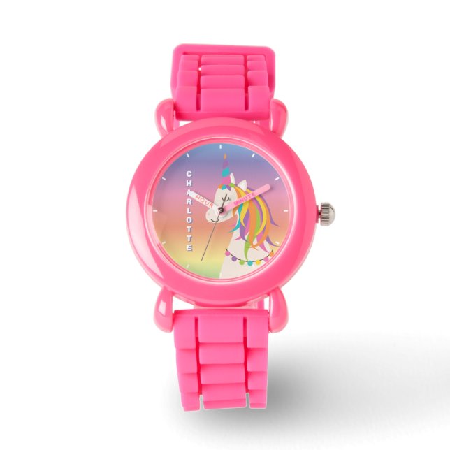Reloj De Pulsera Nombre personalizado caprichoso mágico con unicorn (Anverso)