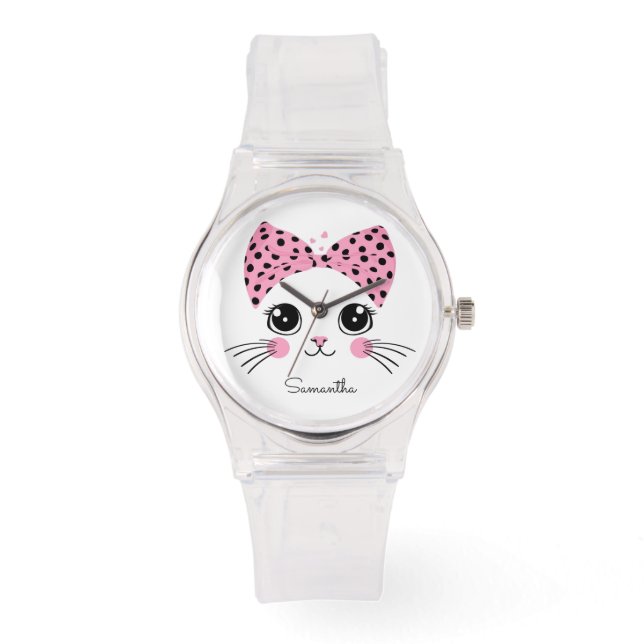 Reloj De Pulsera Nombre personalizado Cara de gato recortada (Anverso)