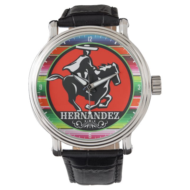 Reloj De Pulsera NOMBRE Personalizado Carro Caballo Serape Español  (Anverso)