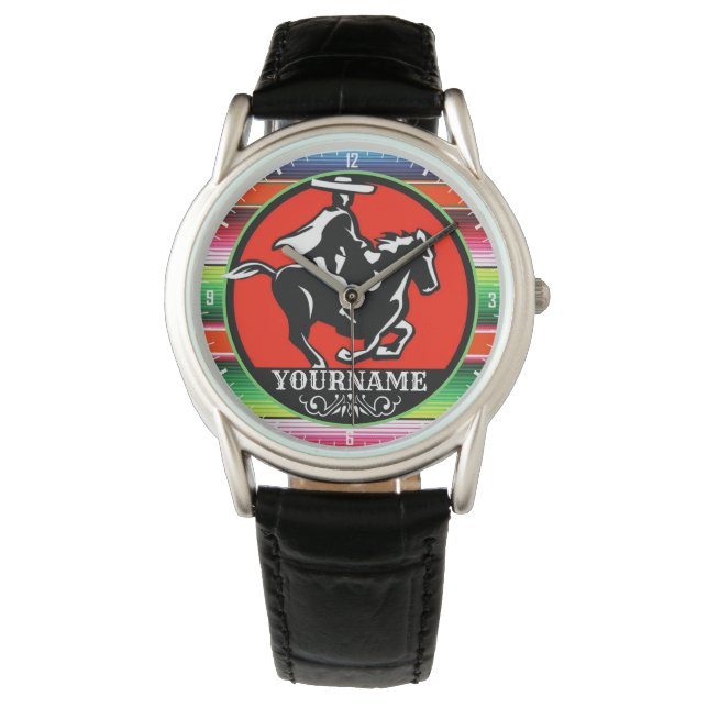 Reloj De Pulsera NOMBRE Personalizado Carro Caballo Serape Español  (Anverso)