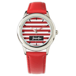 Reloj De Pulsera Nombre personalizado Chicas de franjas sólidas roj