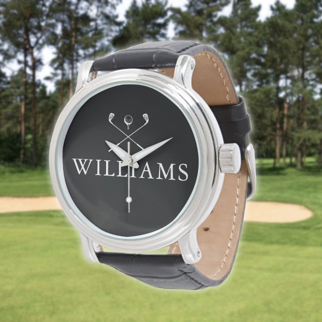 Reloj De Pulsera Nombre Personalizado Clubes De Golf Negro Y Blanco (Personalized Name Golf Clubs Black And White Watch)
