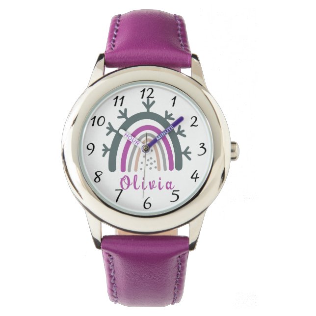 Reloj De Pulsera Nombre personalizado con arcoiris de boho puro (Anverso)