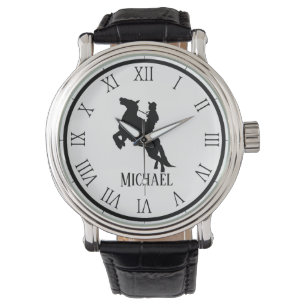 Reloj De Pulsera Nombre personalizado con caballo negro y negro