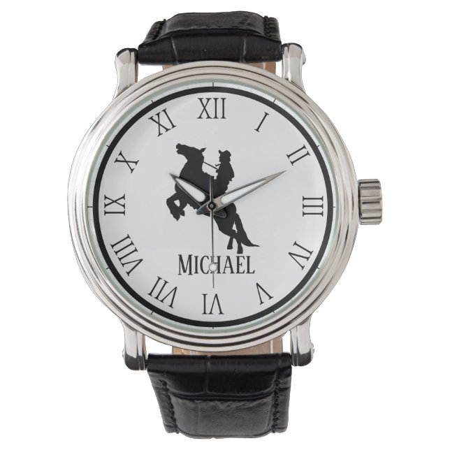 Reloj De Pulsera Nombre personalizado con caballo negro y negro (Anverso)