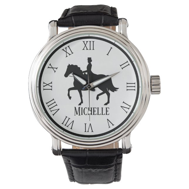 Reloj De Pulsera Nombre personalizado con caballo negro y negro (Anverso)