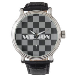 Reloj De Pulsera nombre personalizado cuadros grises y negros 