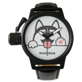 Reloj De Pulsera Nombre personalizado Cute Siberian Husky
