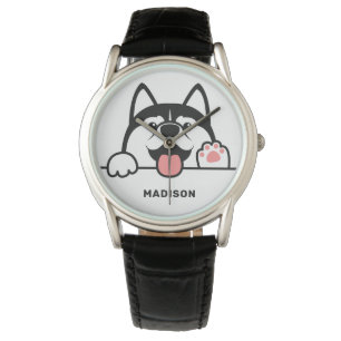 Reloj De Pulsera Nombre personalizado Cute Siberian Husky