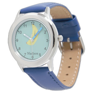 Reloj De Pulsera Nombre personalizado de banana pintada en azul