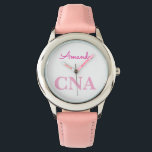Reloj De Pulsera Nombre personalizado de CNA rosado<br><div class="desc">Perfecto regalo único para enfermeras y asistentes con un diseño rosa único.</div>