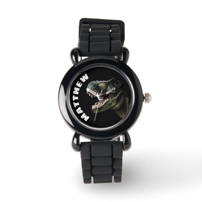 Reloj De Pulsera Nombre personalizado de dinosaurio T-Rex (Anverso)