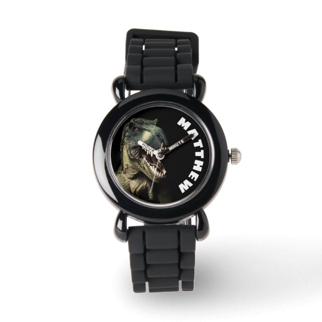Reloj De Pulsera Nombre personalizado de dinosaurio T-Rex (Anverso)