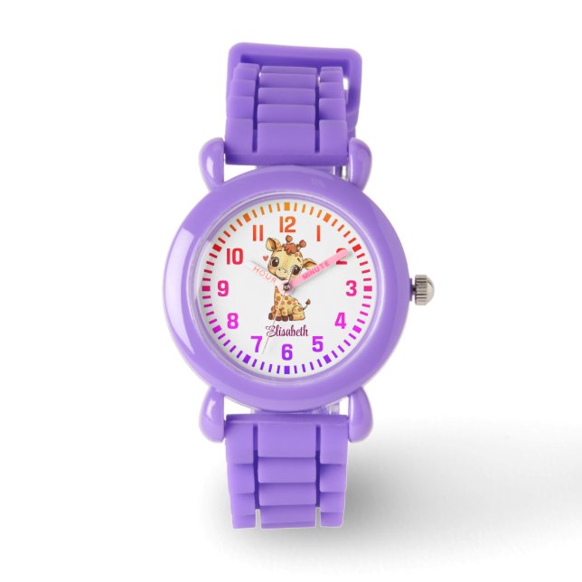 Reloj De Pulsera Nombre personalizado de Guay Pequeña Girafa (Anverso)