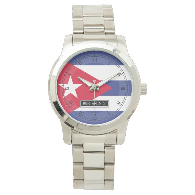 Reloj De Pulsera Nombre personalizado de la bandera cubana (Anverso)