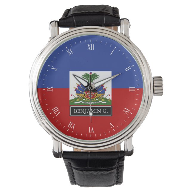 Reloj De Pulsera Nombre personalizado de la bandera haitiana (Anverso)