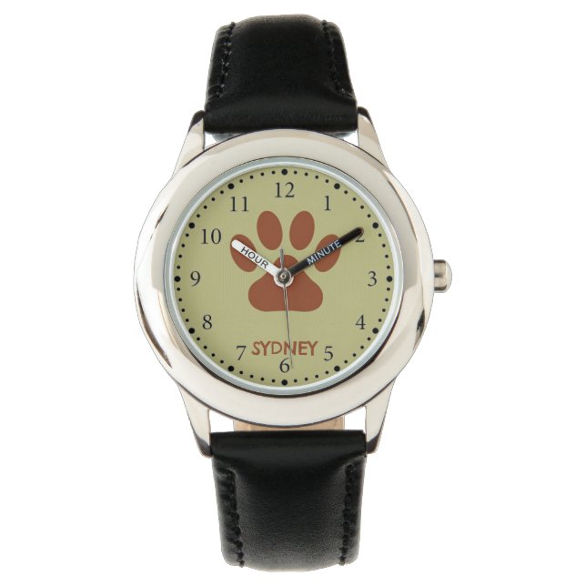 Reloj De Pulsera Nombre personalizado de la pepita de perro marrón (Anverso)