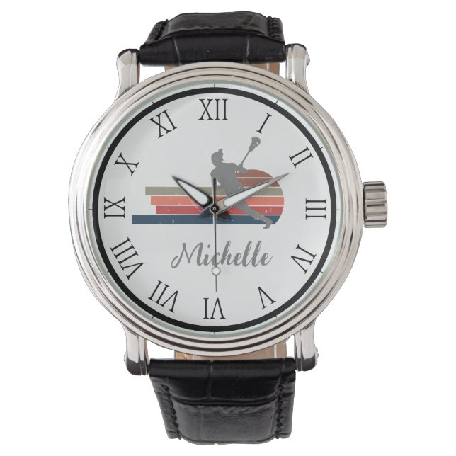 Reloj De Pulsera Nombre personalizado de Lacrosse de época (Anverso)