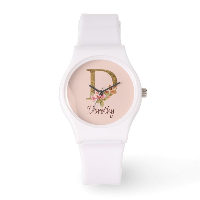 Reloj De Pulsera Nombre personalizado de lámina de oro Rosas rosada (Anverso)
