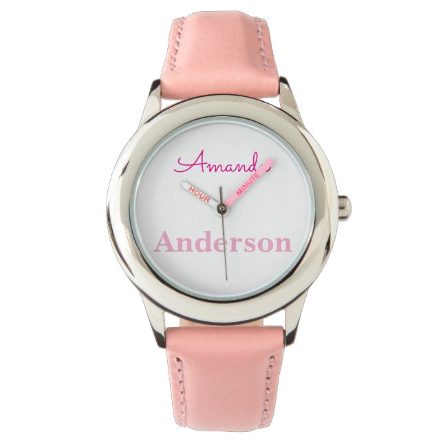Reloj De Pulsera Nombre personalizado de los Chicas rosados (Anverso)