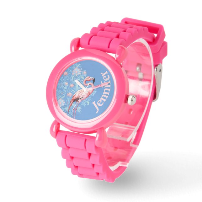 Reloj De Pulsera Nombre personalizado de los niños Flamingo rosa (Ángulo)