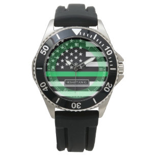 Reloj De Pulsera Nombre personalizado de marca de línea verde delg