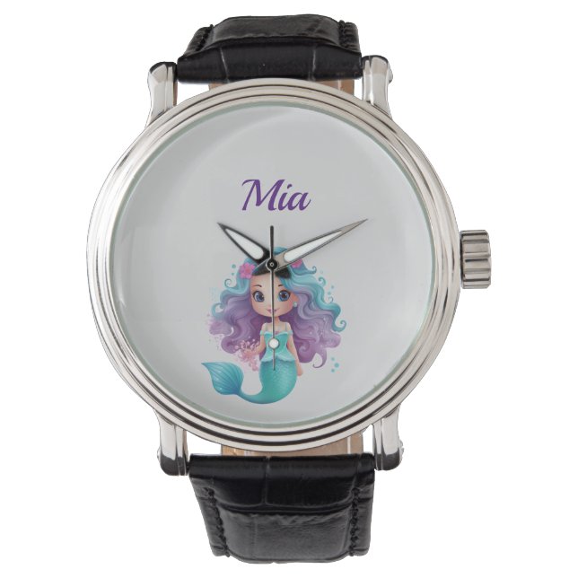Reloj De Pulsera Nombre personalizado de mermaid púrpura (Anverso)