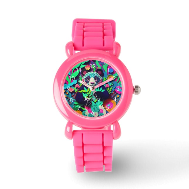 Reloj De Pulsera Nombre personalizado de niña Panda Arcoíris (Anverso)