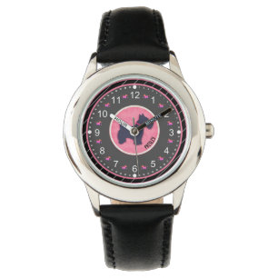 Reloj De Pulsera Nombre personalizado de perro blanco rosado negro