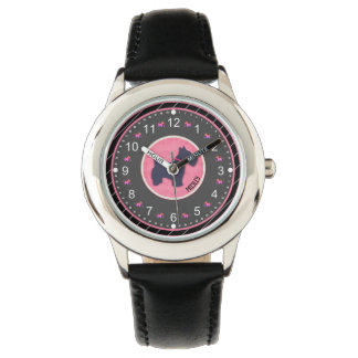 Reloj De Pulsera Nombre personalizado de perro blanco rosado negro